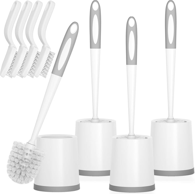 Holaloha Toilet Brush, 4 Pack Toilet Brush and Holder Set, Toilet Bowl Brush with 4 Grout Brush, Toilet Bowl Brush and Holder for Bathroom, (White) - Image 1